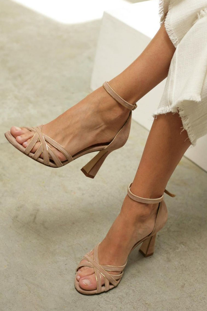 Eloria™ | Sandales patchwork à bout rond et talon fin